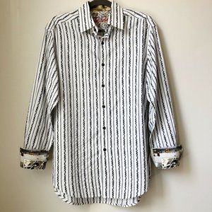 Robert Graham White Embroidered Striped Shirt M
